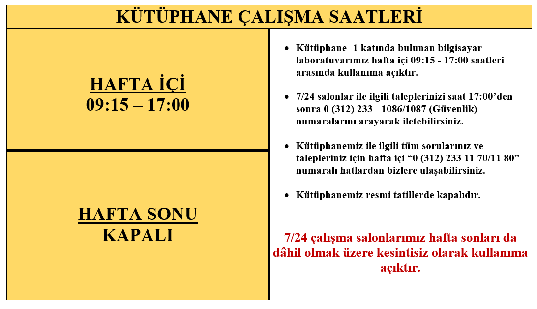 Kütüphane Çalışma Saatleri